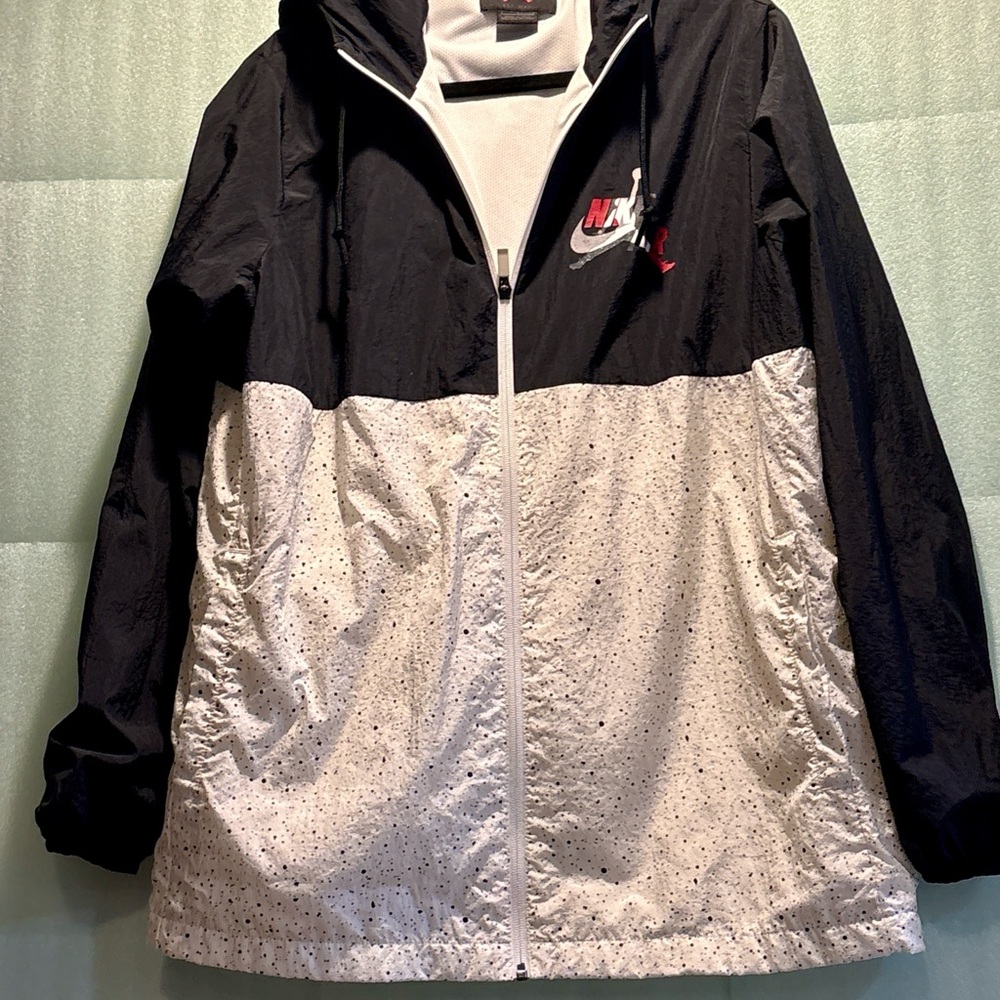 Jumpman Nike Air Jordan Windbreaker Jacket SZ Large Black White Full Zip Hoodie - Picture 3 of 11